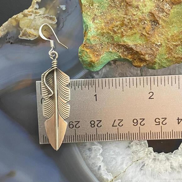 Chris Charley Native American Sterling Silver Feather Dangle Earrings For Women - Picture 9 of 10